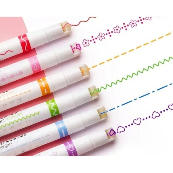 6pcs Colorful Cute Pattern Lace Quick Dry Highlighter Linear Pens For Marking De - Picture 1 of 2